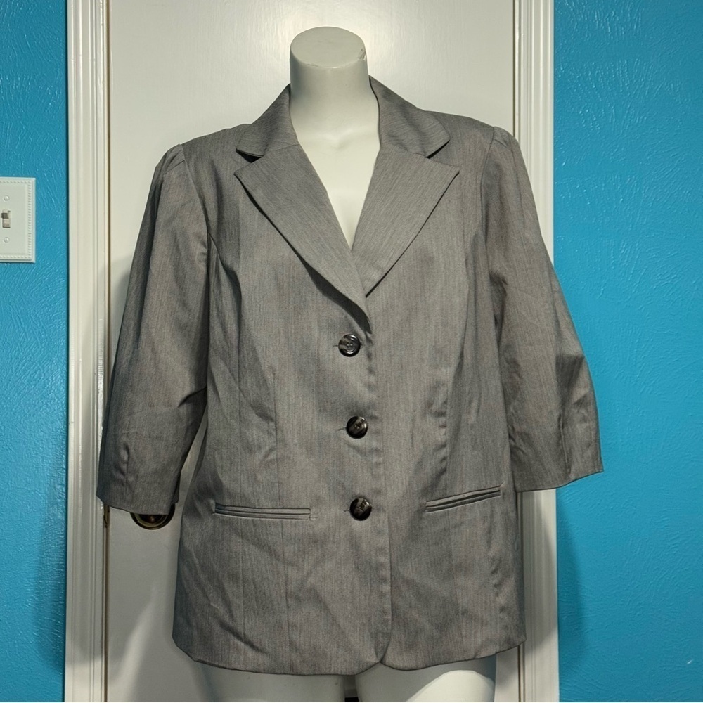 Lane Bryant Women's Gray/Tan Boxy Short Sleeve Blazer 20 GUC